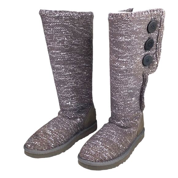 UGG Women’s Cardy Knit Brown Silver Pull On Winter Boots Size US 7 - Picture 4 of 11
